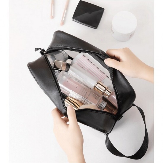 PU+PVC Make Up Bag Vanity Case Cosmetic Nail Art Toiletry Bags Transparent Wash Bag Handbag Outdoor Travel