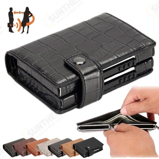 RFID Fashion Leather Card Holder Wallet Men Upgrade Double Box Money Bag