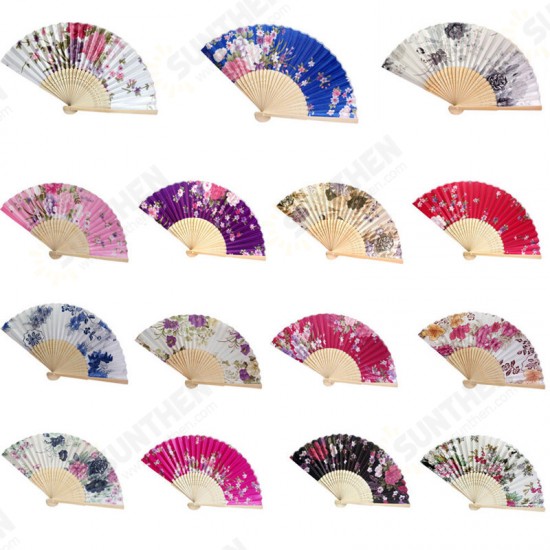 Summer Vintage Bamboo Folding Hand Held Flower Fan Chinese Dance Party Pocket Fans