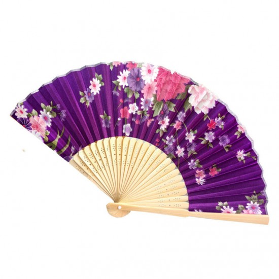 Summer Vintage Bamboo Folding Hand Held Flower Fan Chinese Dance Party Pocket Fans