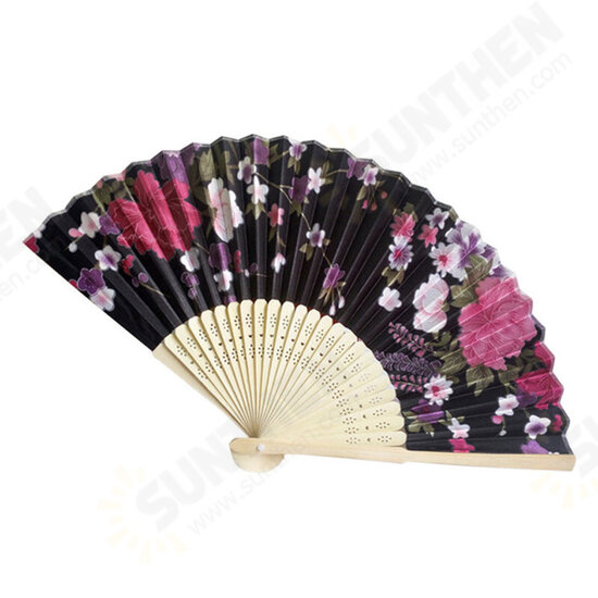 Summer Vintage Bamboo Folding Hand Held Flower Fan Chinese Dance Party Pocket Fans