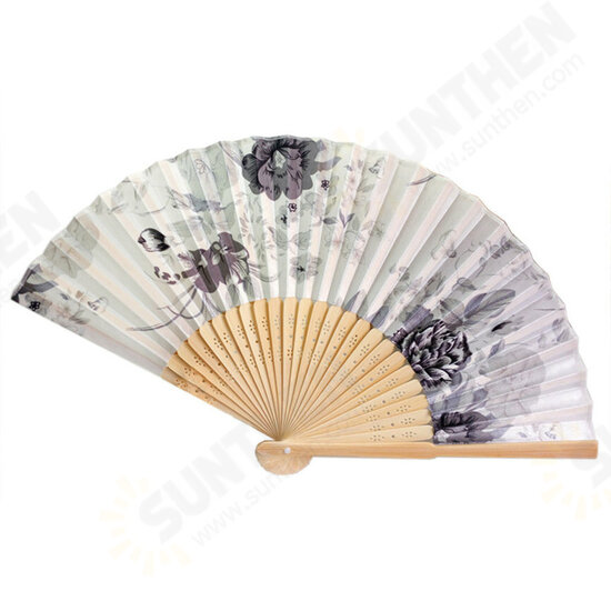 Summer Vintage Bamboo Folding Hand Held Flower Fan Chinese Dance Party Pocket Fans