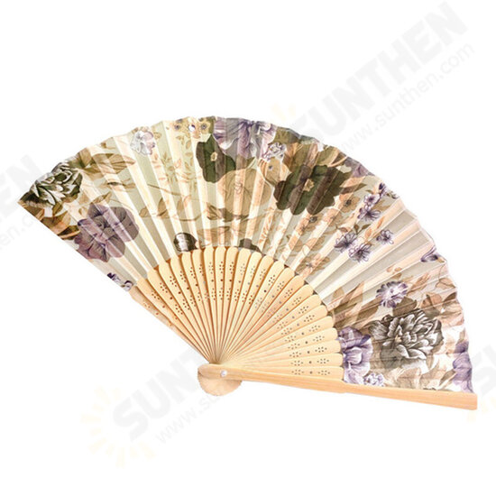 Summer Vintage Bamboo Folding Hand Held Flower Fan Chinese Dance Party Pocket Fans