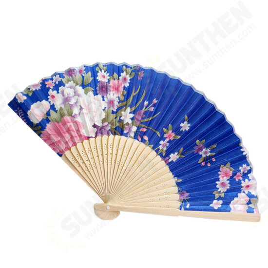 Summer Vintage Bamboo Folding Hand Held Flower Fan Chinese Dance Party Pocket Fans