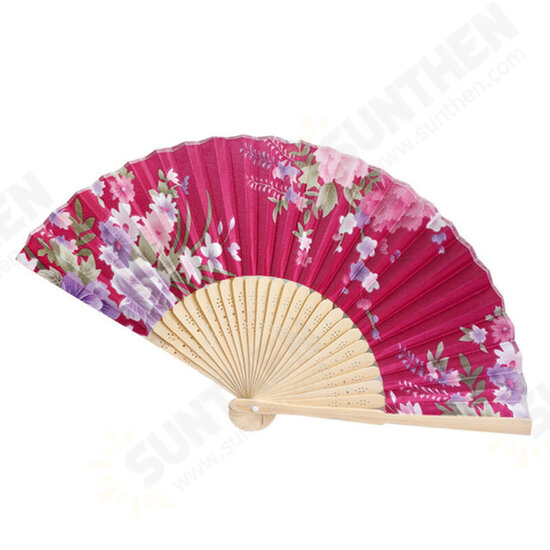 Summer Vintage Bamboo Folding Hand Held Flower Fan Chinese Dance Party Pocket Fans