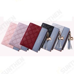 Women Men Leather Wallet Tassel Ladies Zipper Purse with Coin Pocket