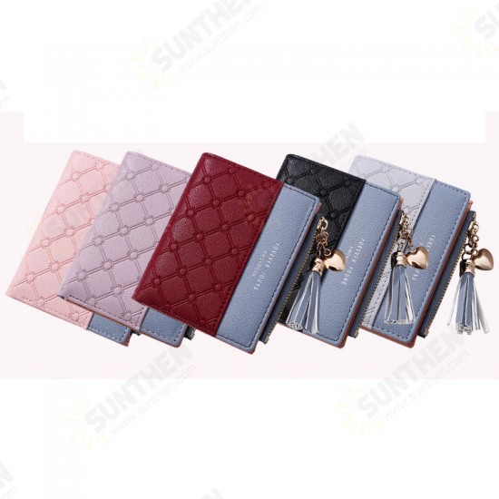 Women Men Leather Wallet Tassel Ladies Zipper Purse with Coin Pocket