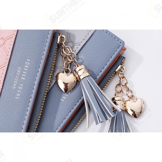 Women Men Leather Wallet Tassel Ladies Zipper Purse with Coin Pocket