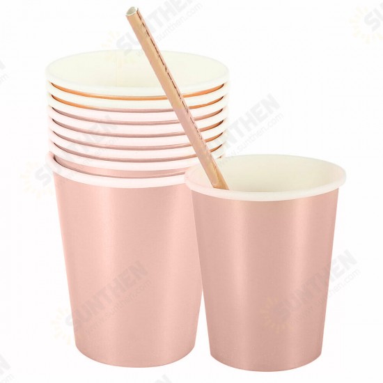 125pcs Party Disposable Tableware Set Festival Paper Cups Camping Fork Spoon Rose Gold Plates Straws Table