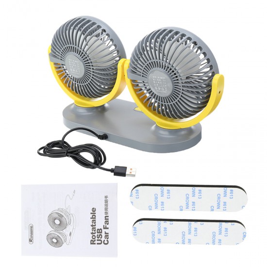 24V Mini Dual-Head Fan Car Van Home Silent Cooler Cooling Fan USB Rechargeable Outdoor Camping Travel