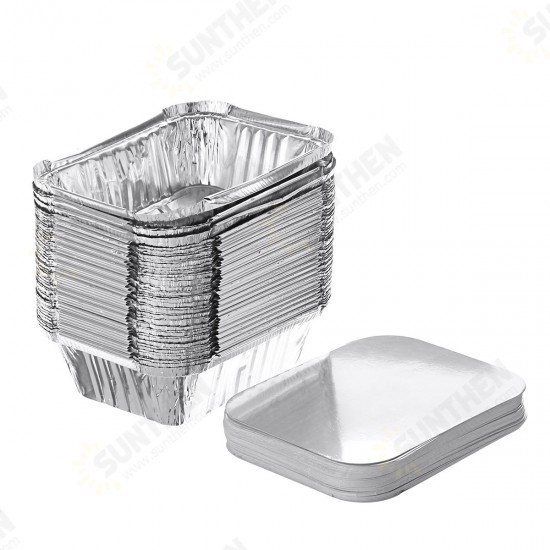 50PCS Aluminum Foil Trays BBQ Disposable BBQ Mat Food Container Baking Pan With Lids