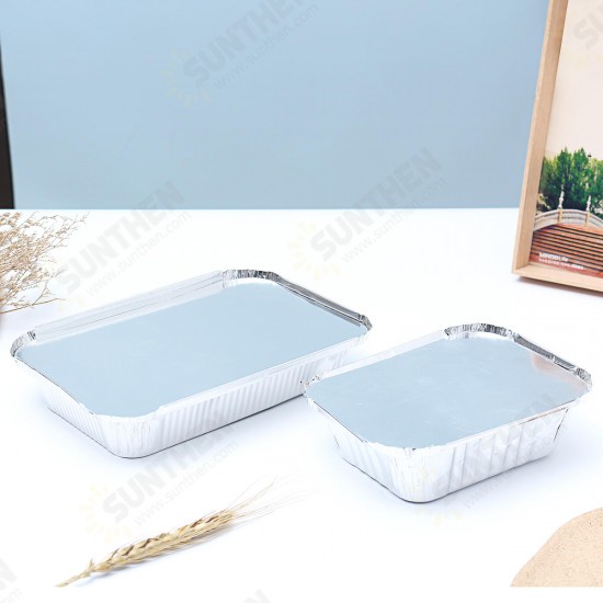 50PCS Aluminum Foil Trays BBQ Disposable BBQ Mat Food Container Baking Pan With Lids