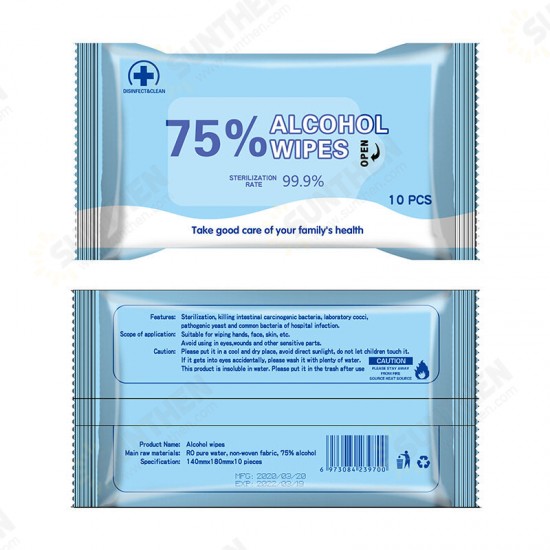 1 Pack of 10 Pcs 75% Medical Alcohol Wipes 99.9% Antibacterial Disinfection Cleaning Wet Wipes Disposable Wipes for Cleaning and Sterilization in Office Home