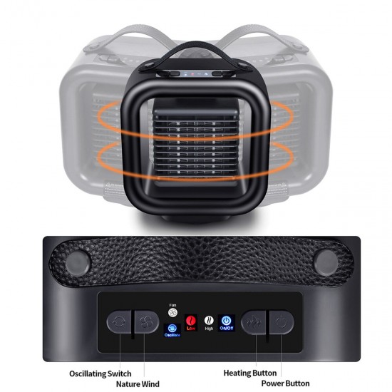 35W/650W/1000W Mini Electric Heater 3 Heat Settings 45° Shaking Head Oscillating Ceramic Heater Camping Travel