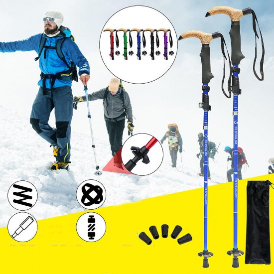 110-130cm T-handle Light Short Folding Trekking Pole Multifunctional Outdoor Hiking Climbing Telescopic Walking Stick Old Man Stick