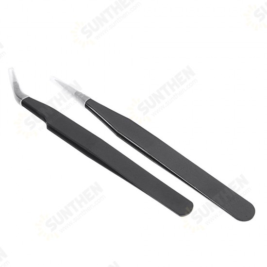 2pcs Antistatic Harder Mini Stainless Steel Tweezer Straight and Elbow Head Tweezer