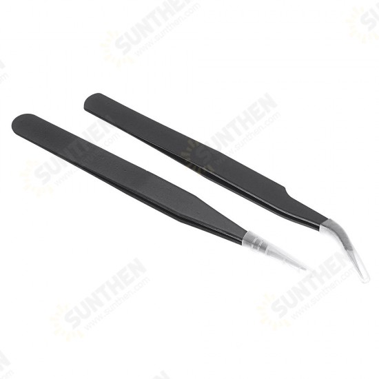 2pcs Antistatic Harder Mini Stainless Steel Tweezer Straight and Elbow Head Tweezer