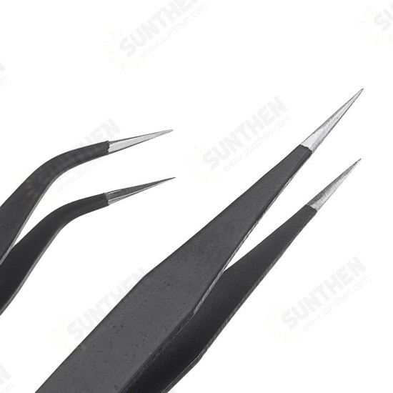 2pcs Antistatic Harder Mini Stainless Steel Tweezer Straight and Elbow Head Tweezer