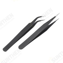 2pcs Antistatic Harder Mini Stainless Steel Tweezer Straight and Elbow Head Tweezer 2pcs Antistatic Harder Mini Stainless Steel Tweezer Straight and Elbow Head Tweezer
