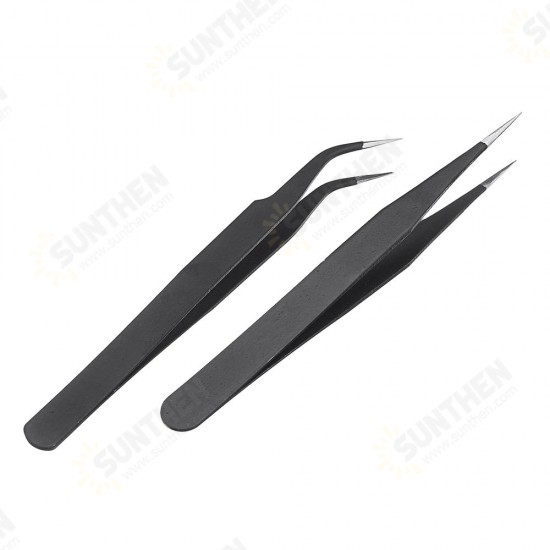 2pcs Antistatic Harder Mini Stainless Steel Tweezer Straight and Elbow Head Tweezer