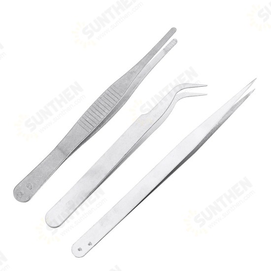 3 In 1 Stainless Steel Tweezer Straight/Flat/Elbow Head Tweezer