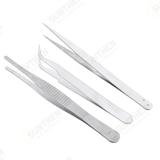 3 In 1 Stainless Steel Tweezer Straight/Flat/Elbow Head Tweezer