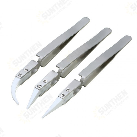 3pcs New Non Conductive Ceramic Tweezers IC SMD SMT Reverse Tweezers Heat Resistant 1000 Degree Hand Tools