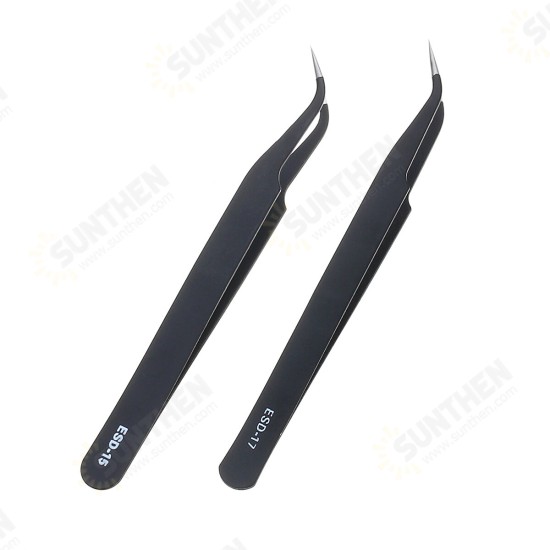 9 Pcs ESD Tweezer Anti-static Stainless Steel Precisiion Tweezers for Electronics Nail Beauty