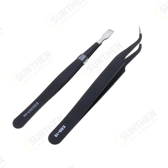 9 Pcs ESD Tweezer Anti-static Stainless Steel Precisiion Tweezers for Electronics Nail Beauty