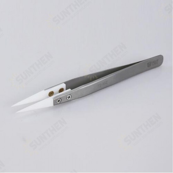 BST-72-MZ Anti-acid Ceramic Tipped Stainless Steel Tweezer Fine Pointed Tips With Heat Resistance 128x10mm