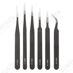 6Pcs Safe Anti-static Tweezers Maintenance Repair Nippers Forceps Tools Kit ESD10-15 6Pcs Safe Anti-static Tweezers Maintenance Repair Nippers Forceps Tools Kit ESD10-15