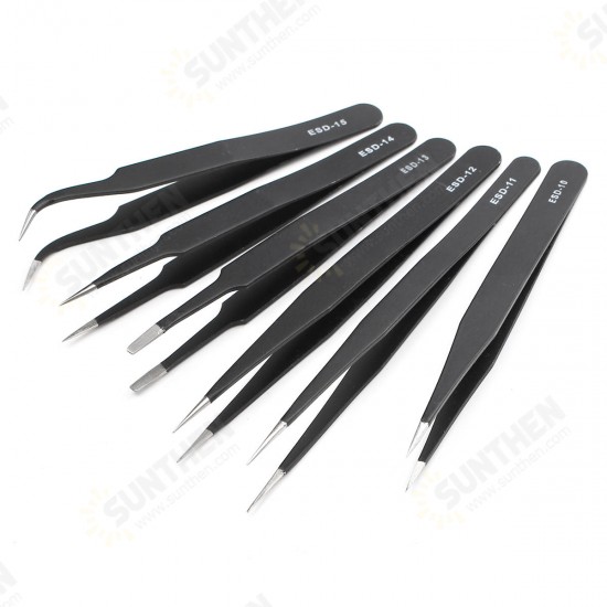 6Pcs Safe Anti-static Tweezers Maintenance Repair Nippers Forceps Tools Kit ESD10-15