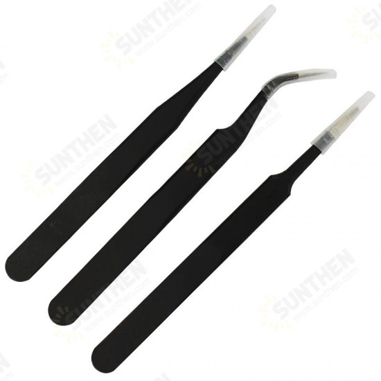 3 in 1 Stainless Steel Tweezers Point and Curved Shape Repair Tools Forceps Precision Soldering Tweezers Set