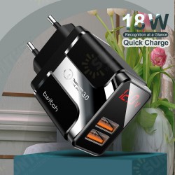18W Dual Port USB Charger QC3.0 Quick Charge Wall Charger Adapter With EU Plug US Plug UK Plug For iPhone 11 SE 2020 For Huawei 18W Dual Port USB Charger QC3.0 Quick Charge Wall Charger Adapter With EU Plug US Plug UK Plug For iPhone 11 SE 2020 For Huawei