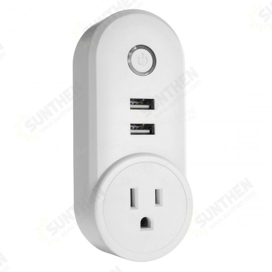 US Plug 110-230V 1250W WIFI Assistant 2 USB Alexa Voice Control APP Smart Socket Charger