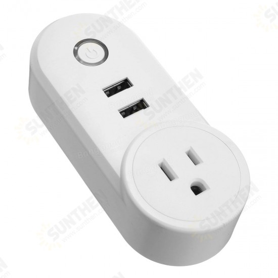 US Plug 110-230V 1250W WIFI Assistant 2 USB Alexa Voice Control APP Smart Socket Charger