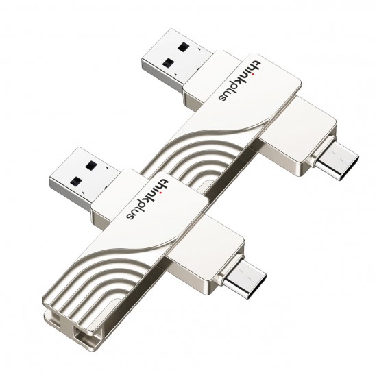 2 Pcs ThinkPlus TPCU301 2 In 1 Type-C USB3.0 Flash Drive 128G 360° Rotation Zinc Alloy USB Disk Portable Thumb Drive for Computer Phone