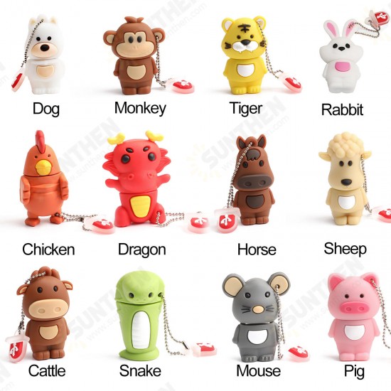 64GB USB2.0 Flash Drive Lovely Cartoon Comic Animals Model Pen Drive Memory Stick Gift