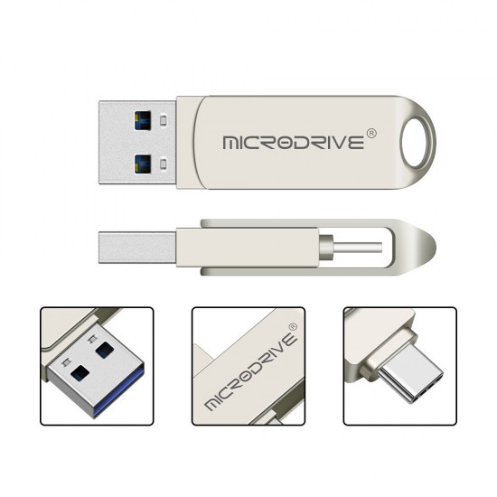 2 in 1 Type-C & USB3.0 Flash Drive OTG USB Driver 32G 64G 128G 256G Metal 360° Rotation Pendrive USB Disk with Key Ring