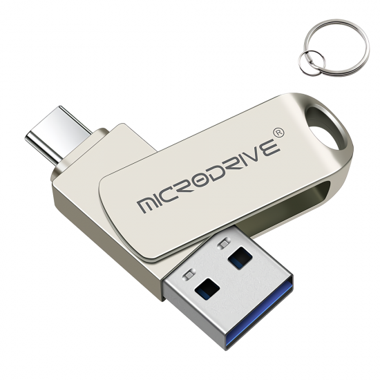 2 in 1 Type-C & USB3.0 Flash Drive OTG USB Driver 32G 64G 128G 256G Metal 360° Rotation Pendrive USB Disk with Key Ring