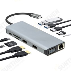 12 In 1 Triple Display USB-C Hub Docking Station Adapter 12 In 1 Triple Display USB-C Hub Docking Station Adapter