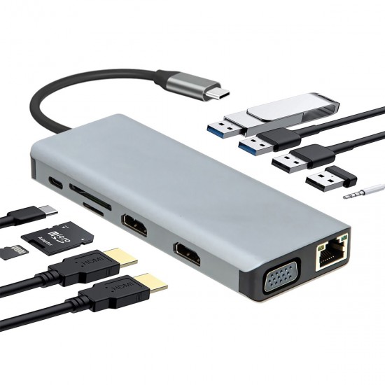 12 In 1 Triple Display USB-C Hub Docking Station Adapter