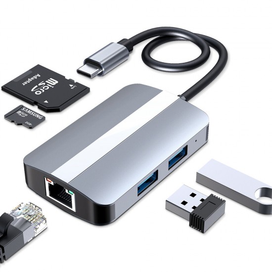 5 IN 1 Type-C Hub Docking Station USB-C to USB 2.0 USB 3.0 RJ45 100Mbps LAN Ethernet SD/TF Card Reader Slot