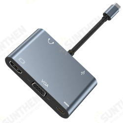 5-in-1 Type-C Docking Station USB-C Hub Splitter Adaptor with USB3.0 USB-C PD 100W 4K HDMI-Compatible 1080P VGA 3.5mm Audio for PC Computer Laptop 5-in-1 Type-C Docking Station USB-C Hub Splitter Adaptor with USB3.0 USB-C PD 100W 4K HDMI-Compatible 1080P VGA 3.5mm Audio for PC Computer Laptop