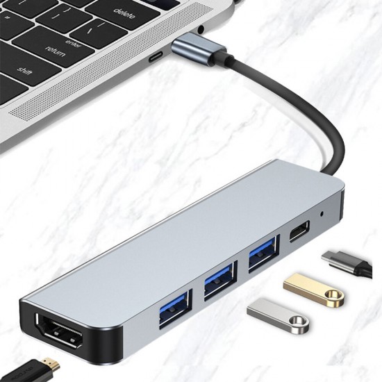 5 in 1 USB-C Hub Splitter Type-C Docking Station with USB3.0 USB2.0 USB-C PD 87W 4K HDMI-Compatible for PC Computer Laptop BYL-2008