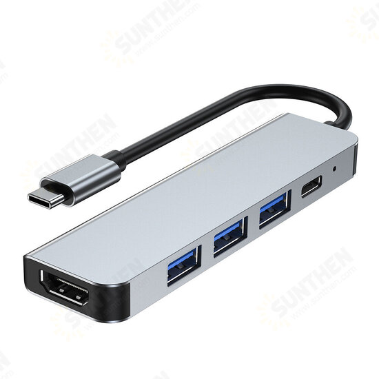 5 in 1 USB-C Hub Splitter Type-C Docking Station with USB3.0 USB2.0 USB-C PD 87W 4K HDMI-Compatible for PC Computer Laptop BYL-2008