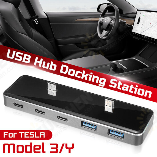 6 in 1 Ports USB Hub Extender Adapter Docking Station for Tesla Model 3/Y