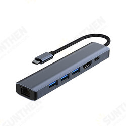 6 in 1 Type-C Docking Station Splitter Adaptor with USB3.0*3 4K@30Hz HDMI PD100W 1000M RJ45 Multifunctional USB-C Hubs for PC Laptop 6 in 1 Type-C Docking Station Splitter Adaptor with USB3.0*3 4K@30Hz HDMI PD100W 1000M RJ45 Multifunctional USB-C Hubs for PC Laptop