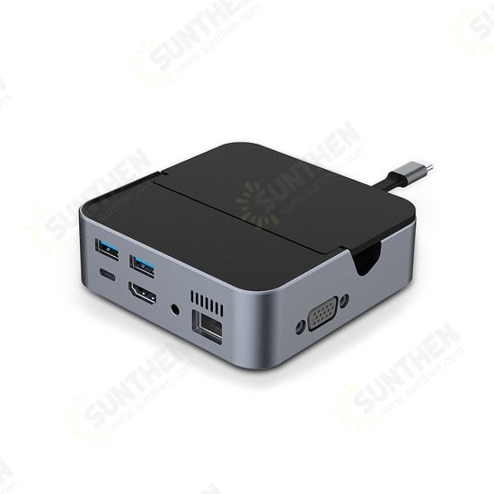 9 in 1 Type-C Docking Station USB3.0*2 PD100W 1080P VGA 4K@30Hz HDMI RJ45 3.5mm Audio Support SD/TF Card Reader Slot USB-C Hub Splitter Adaptor Charging Bracket