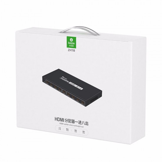 ZH118 1 in 8 out HDMI-compatibility Splitter 4K/30Hz Resolution 5V Power Supply for Mac Windows PC Laptop